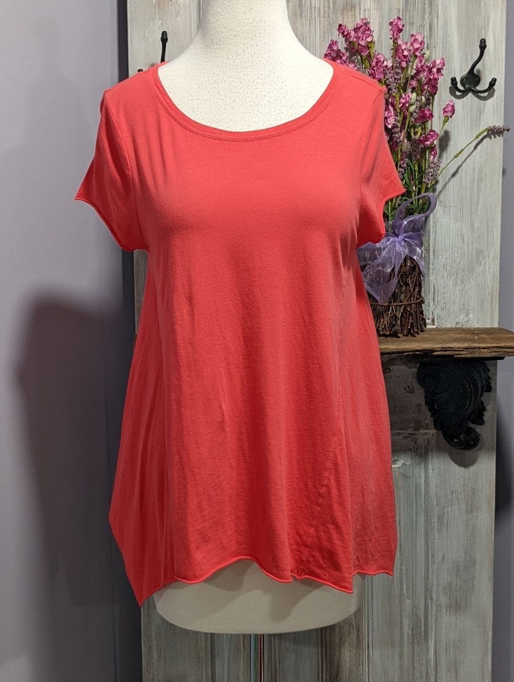 Victor Alfaro Coral Jagged Hem Cap Sleeve Tee